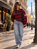MORE AMORE
Gestreepte Sweater – Bordeaux & Donkerbruin