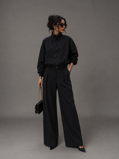 Demi Pantalon - zwart met kanten sjaaltje
