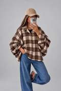 Oversized Geruite blouse - Bruin/Creme