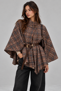 Geruite poncho - Taupe/bruin - Camel