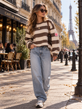 MORE AMORE  - gestreept Sweater -Bruin & Créme