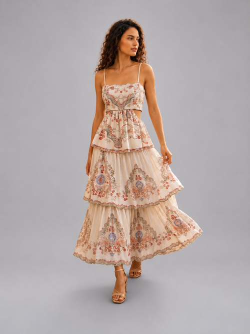 Bohemian Maxi jurk met Smock top & open rug