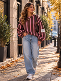 Life Isn’t Perfect But Your Outfit Can Be – Gestreepte Sweater Chocoladebruin & Roze