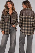 Oversized Plaid Leather Blouse Black