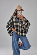 Oversized geruite Blouse- Zwart/créme