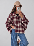 Oversized Geruite Blouse- Bordeaux/creme