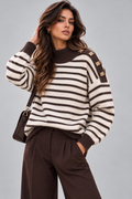 Gestreepte Sweater met Gouden Detail - Bruin